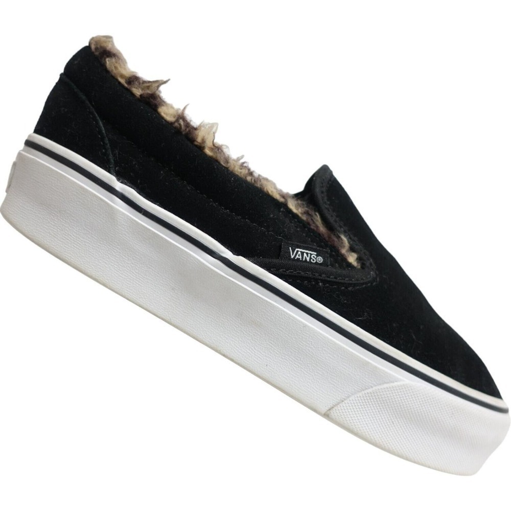 VANS Women Slip-On Loafers Insulated Black Size 7 Suede Platform Winter Lifted